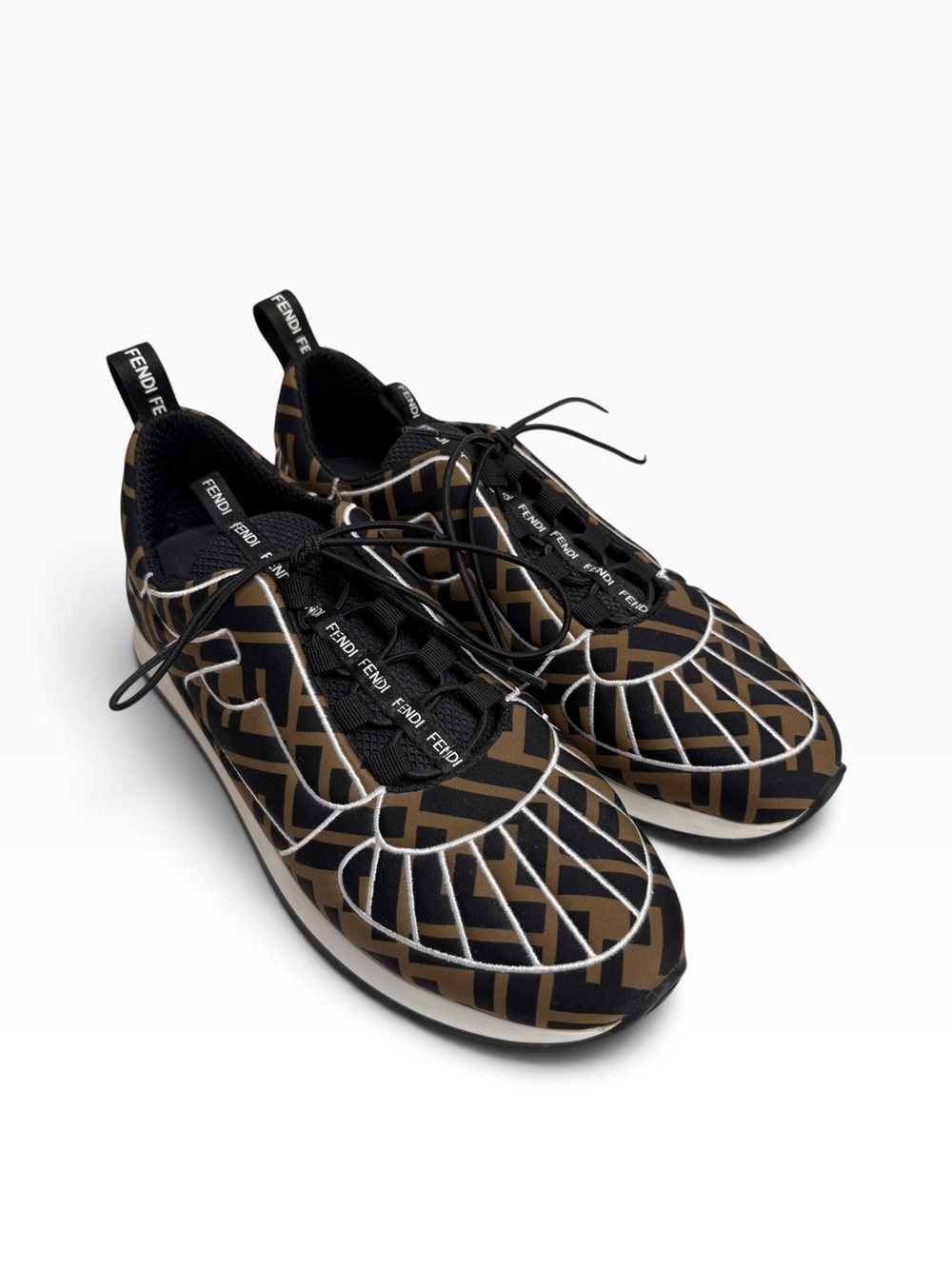 FENDI Quilted Zucca Nylon Freedom Sneakers Brown Black White $750